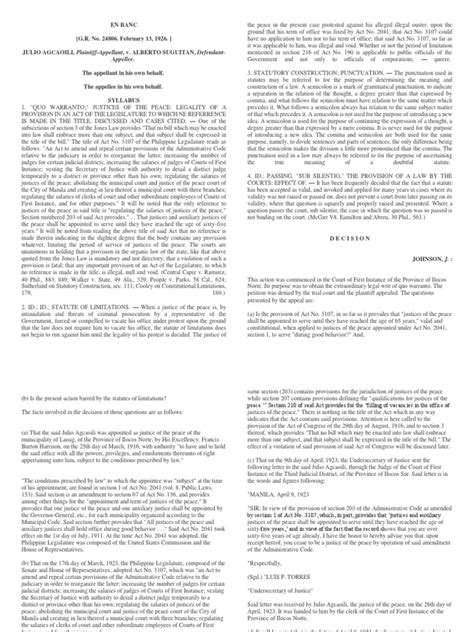 Agcaoili v. Suguitan, G.R. No. 24806, February 13, 1926 .